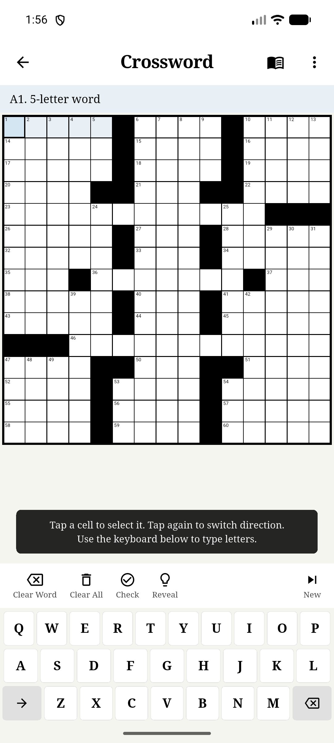 15x15 crossword gameplay