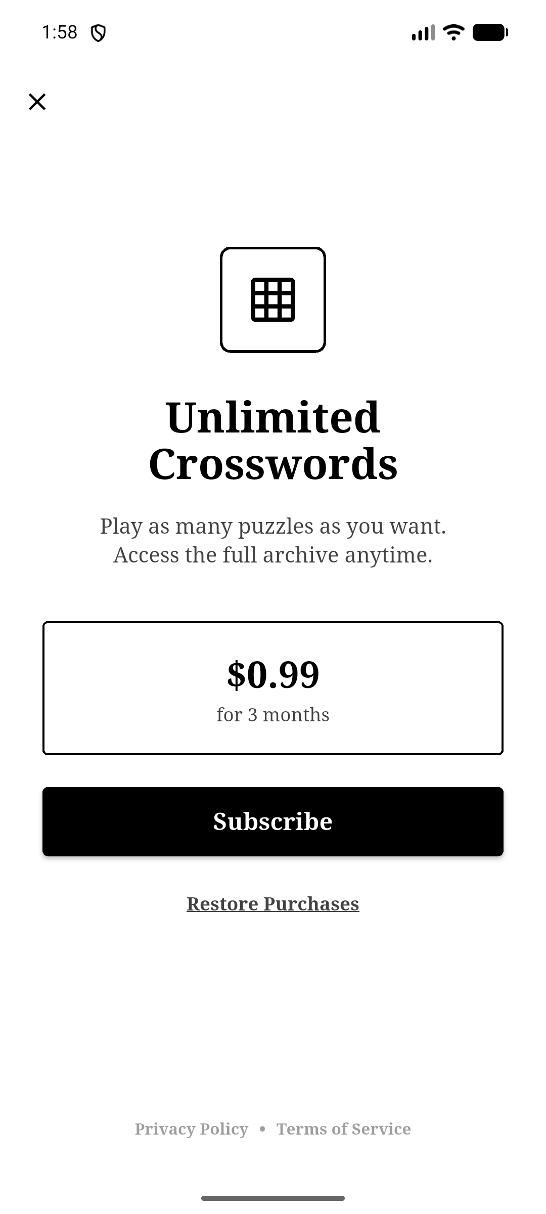 Subscription paywall